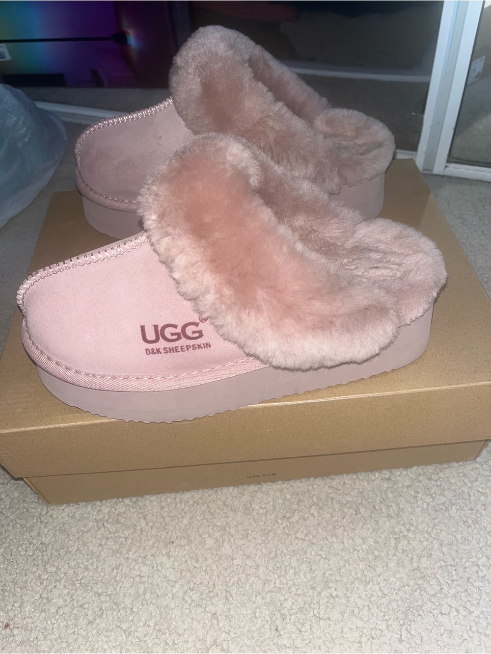 UGG Women's Blush Pink Plush Slip-On Slippers